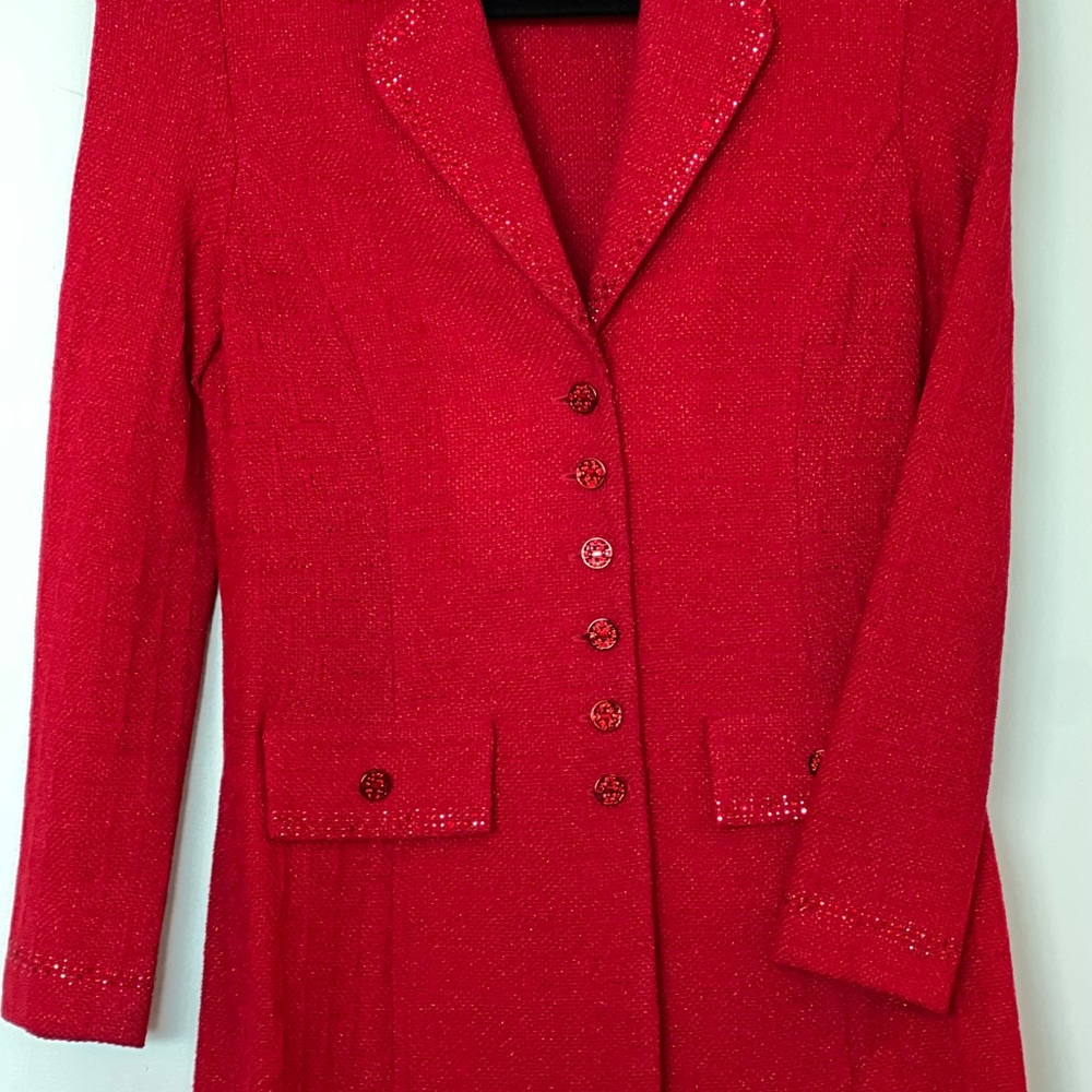 St. John Jacket …Evening Red Santana Knit Blazer Sz 2